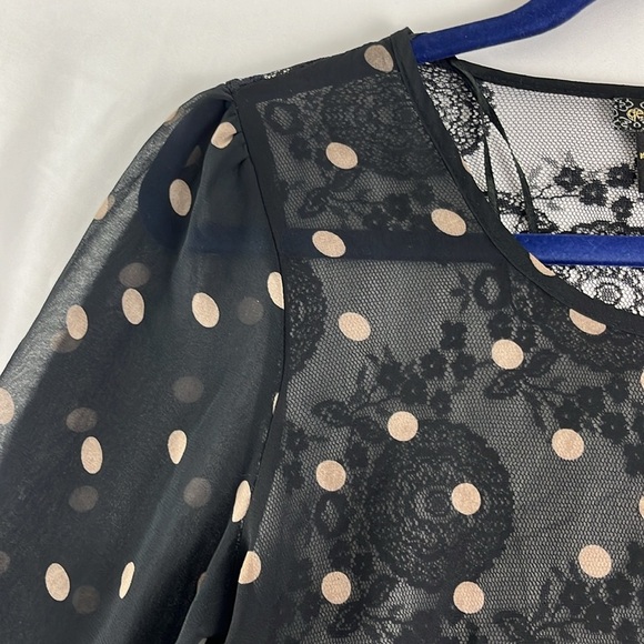 Ged London Polk Dot and Patterned Sheer Mesh-Lace Sheer Long-Sleeved Shirt - Picture 3 of 9